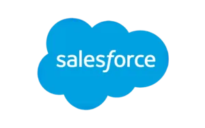 Salesforce logo featuring the word salesforce in white, set against a blue cloud-shaped background.